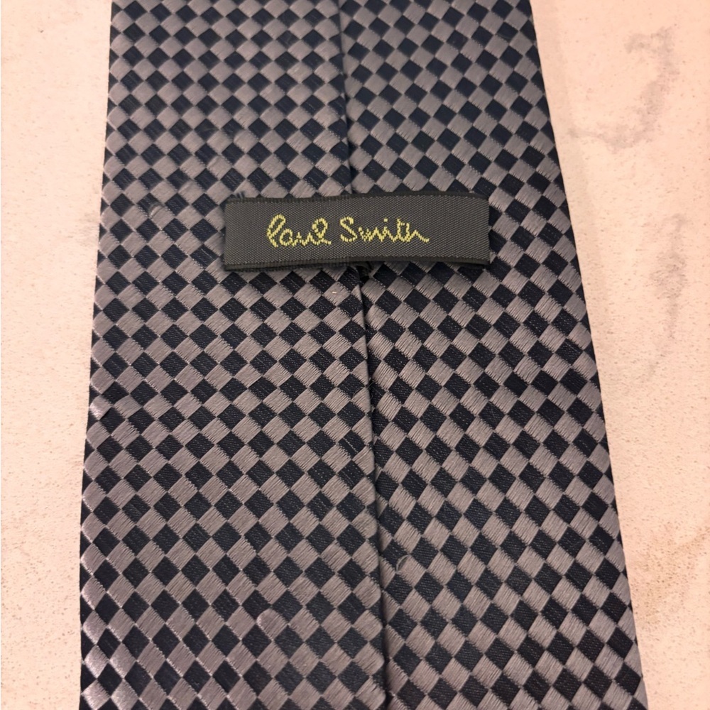 Paul Smith Silk Charcoal and Slate Checkered Tie BNT